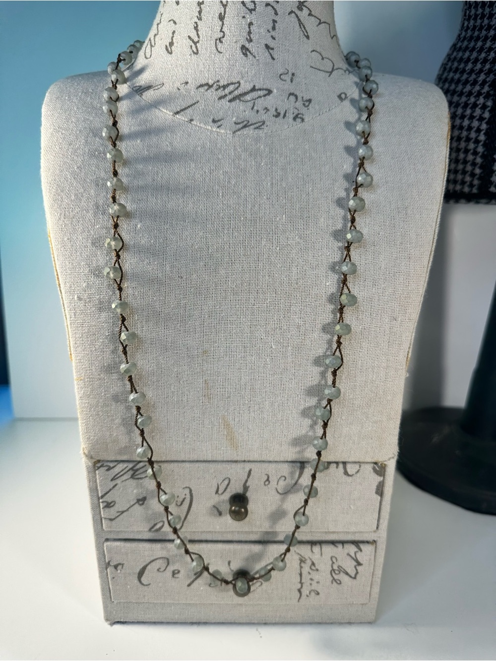 Handcrafted Pale Green Beaded Long Necklace